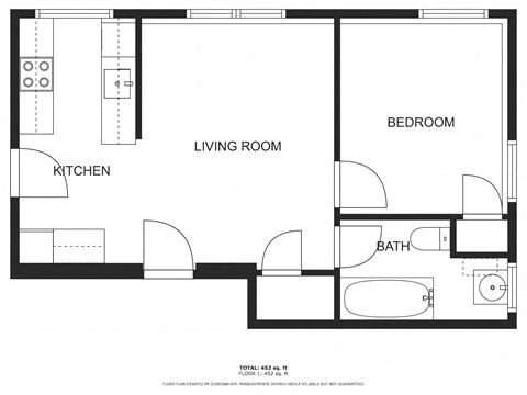 Floor plan for 1 bed, 1 bath, 550 sqft